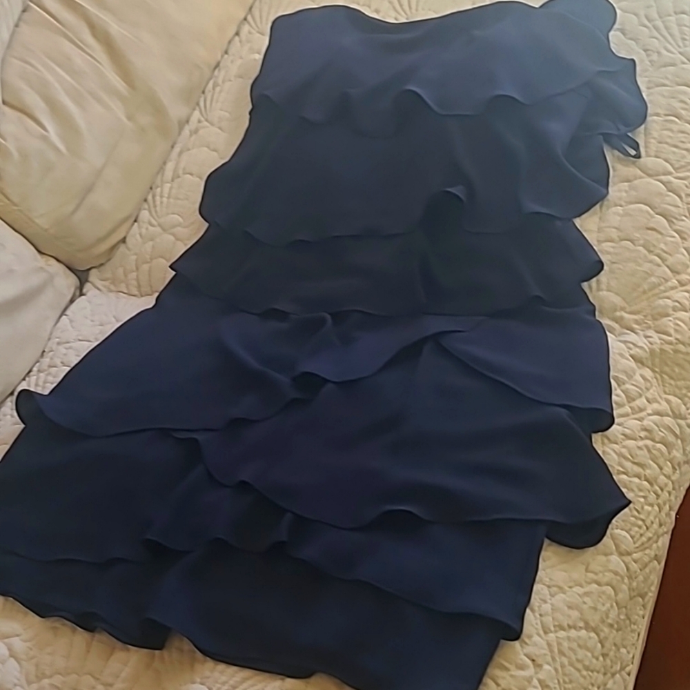 BCBGMaxazria navy crepe tiered cocktail dress